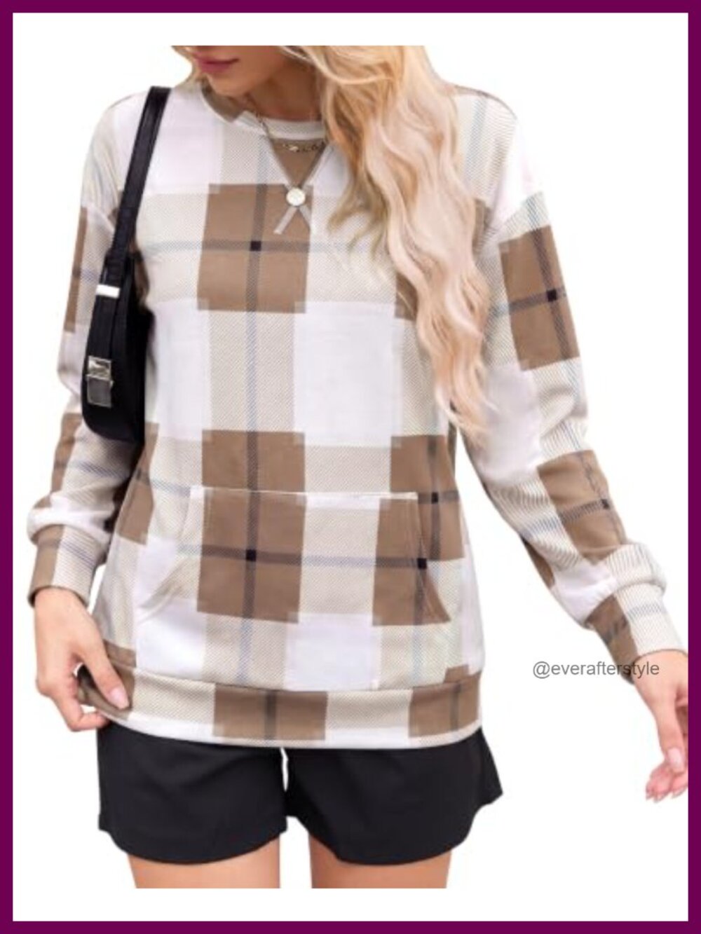 Womens Oversized Crewneck Sweatshirt Kangaroo Pocket Pullover Top